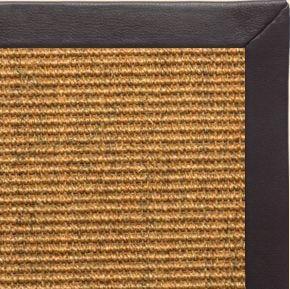 Cognac Sisal Rug with Black Leather Border - Free Shipping