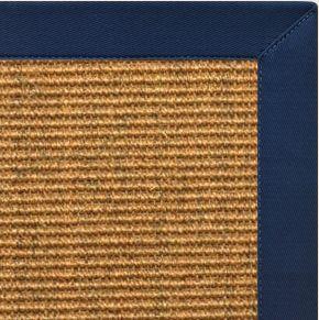 Cognac Sisal Rug with Navy Blue Cotton Border - Free Shipping