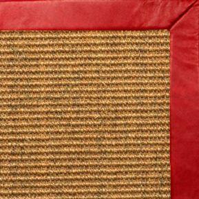 Cognac Sisal Rug with Red Leather Border - Free Shipping