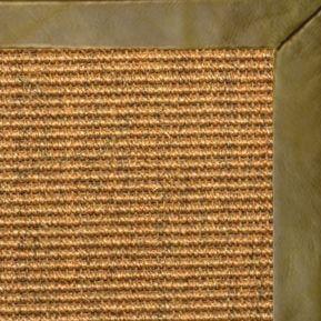 Cognac Sisal Rug with Sage Leather Border - Free Shipping