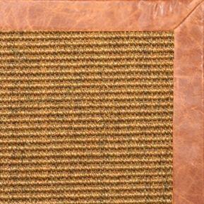 Cognac Sisal Rug with Tan Leather Border - Free Shipping