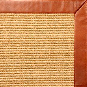 Tan Sisal Rug with Whiskey Leather Border - Free Shipping