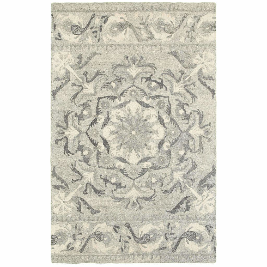 Craft Ash Ivory Floral Border Casual Rug - Free Shipping