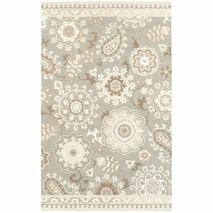 Craft Grey Sand Floral Medallion Casual Rug - Free Shipping