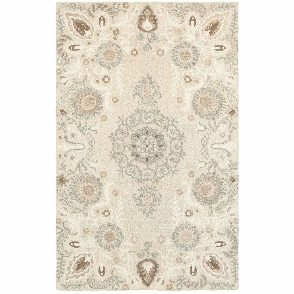 Craft Sand Ash Floral Medallion Casual Rug - Free Shipping
