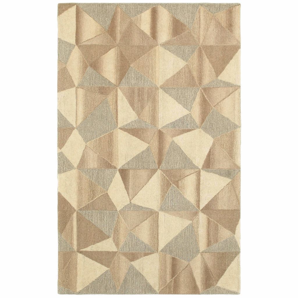 Infused Beige Grey Geometric  Casual Rug - Free Shipping