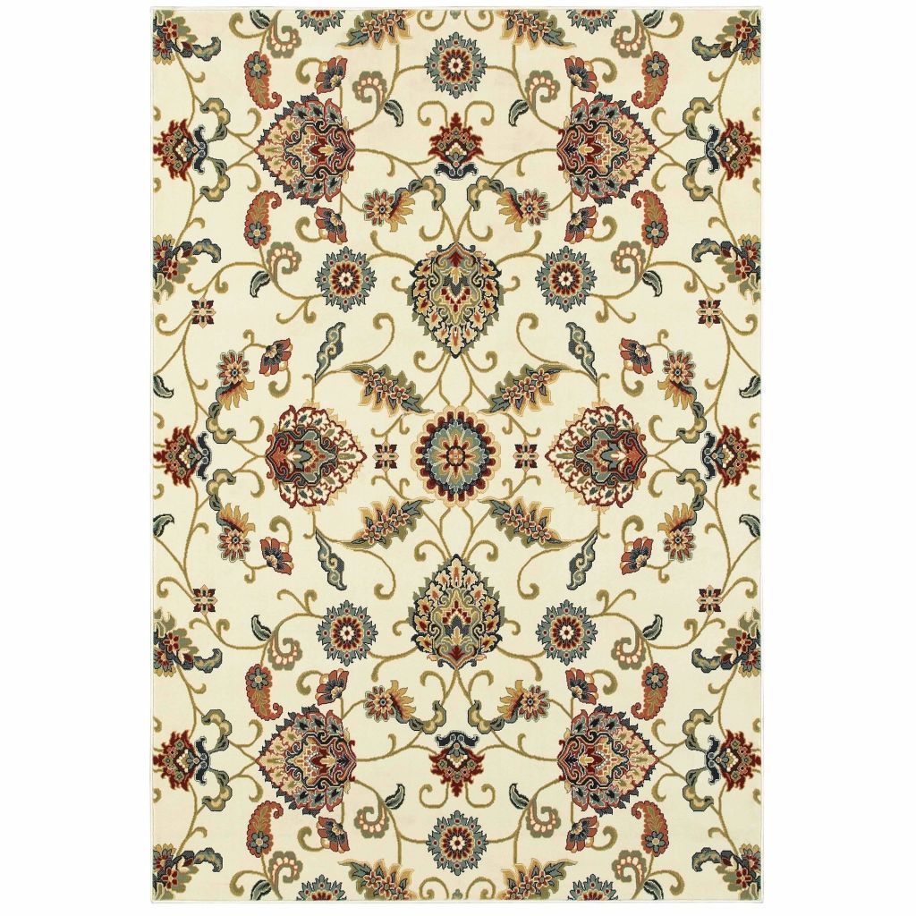 Kashan Ivory Multi Floral Oriental Casual Rug - Free Shipping