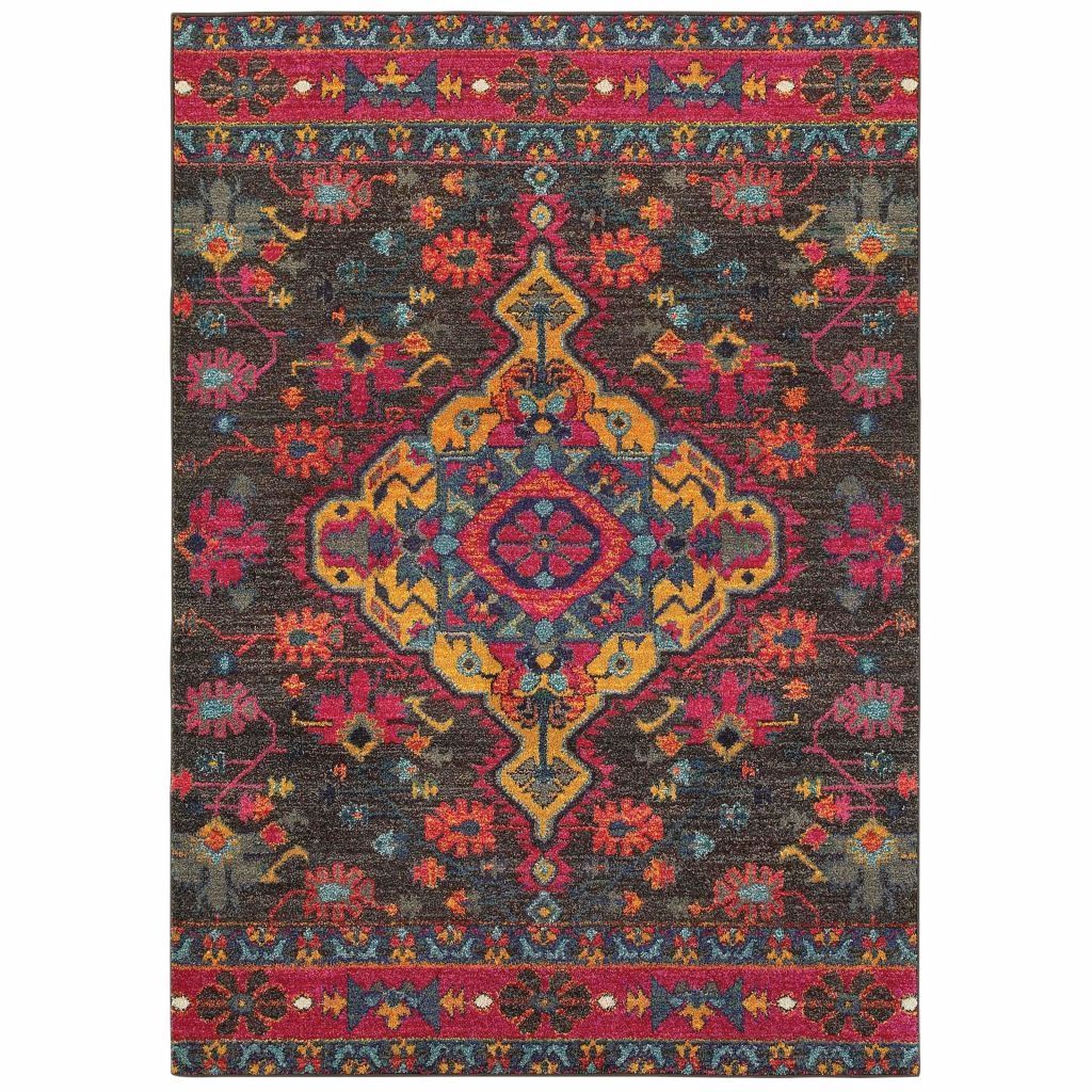 Bohemian Charcoal Pink Oriental Medallion Traditional Rug - Free Shipping