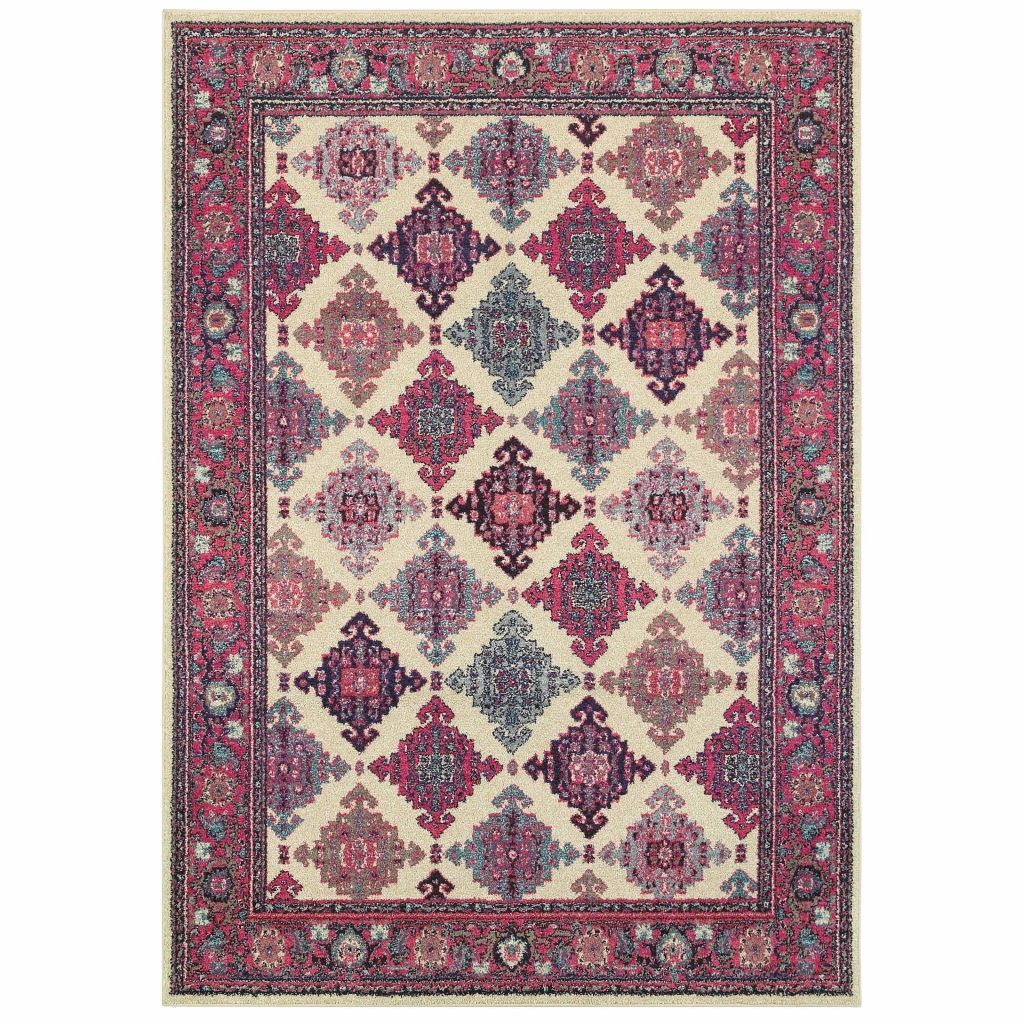 Bohemian Ivory Pink Oriental Lattice Traditional Rug - Free Shipping