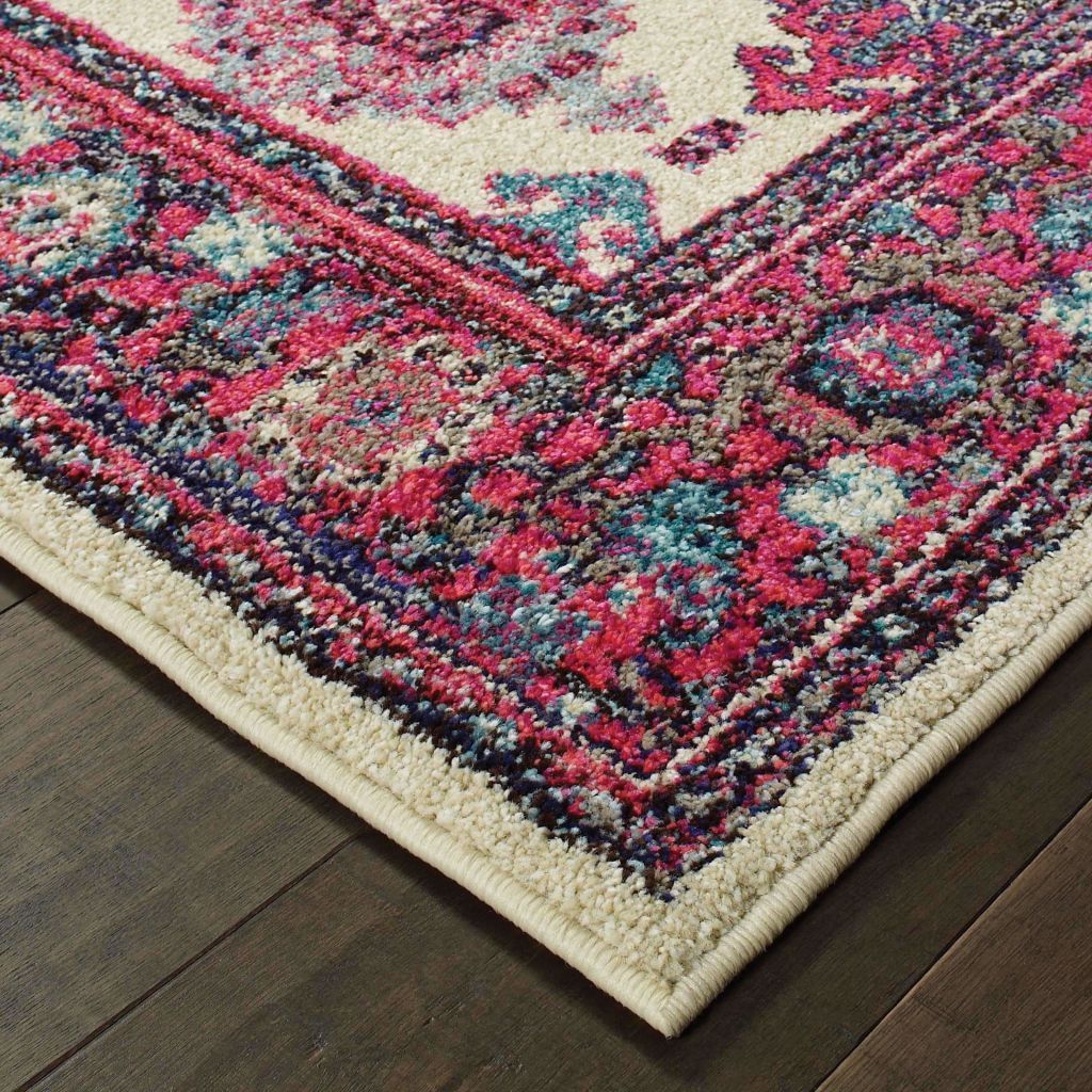 Traditional Rug - Bohemian Ivory Pink Oriental Lattice Traditional Rug