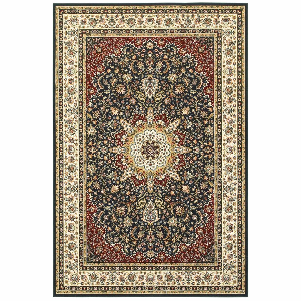 Kashan Navy Ivory Oriental Medallion Traditional Rug - Free Shipping