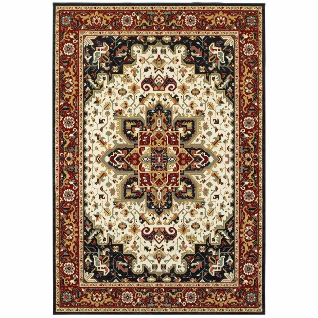 Kashan Red Ivory Oriental Medallion Traditional Rug - Free Shipping