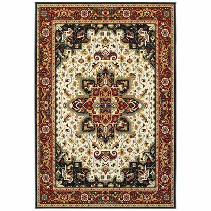 Kashan Red Ivory Oriental Medallion Traditional Rug - Free Shipping