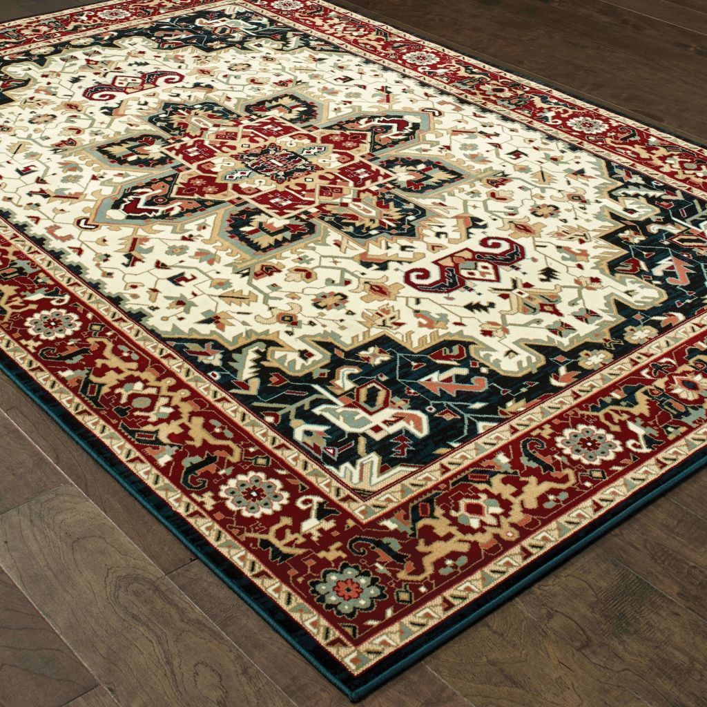 Traditional Rug - Kashan Red Ivory Oriental Medallion Traditional Rug