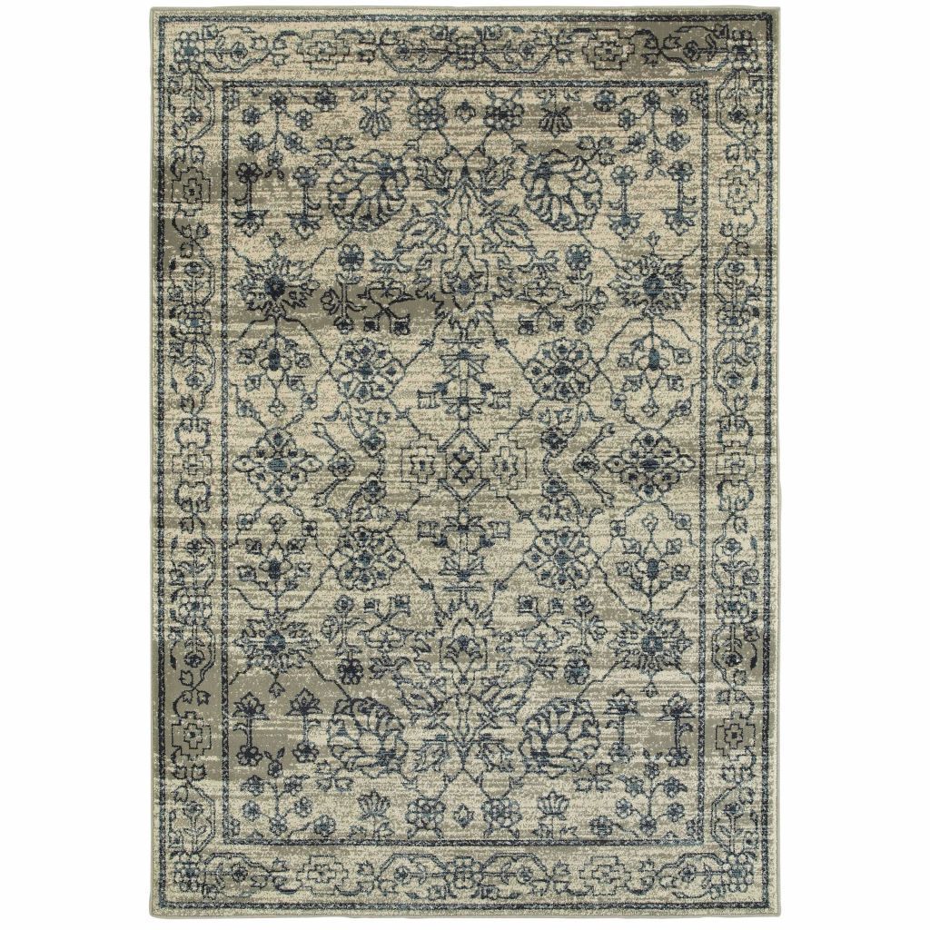 Linden Beige Navy Oriental Distressed Traditional Rug - Free Shipping