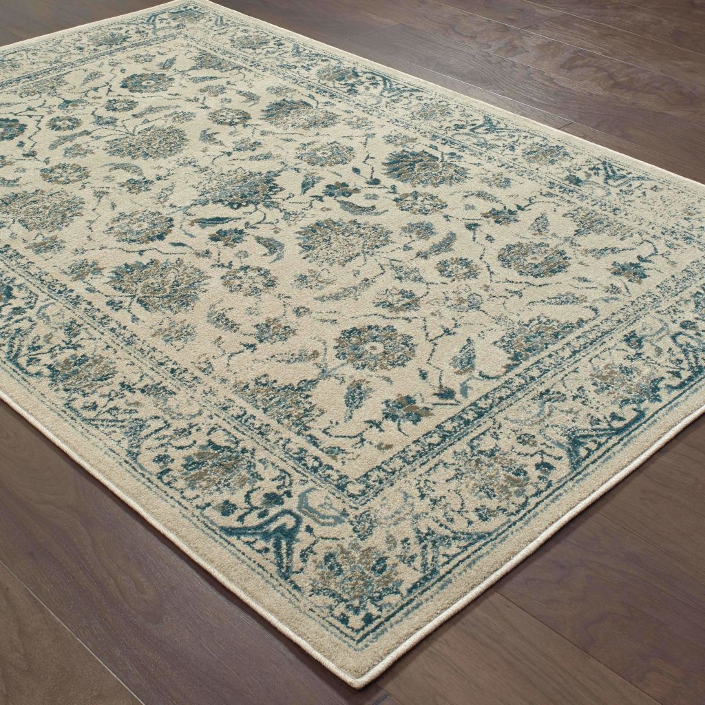 Traditional Rug - Linden Ivory Blue Oriental Distressed Traditional Rug