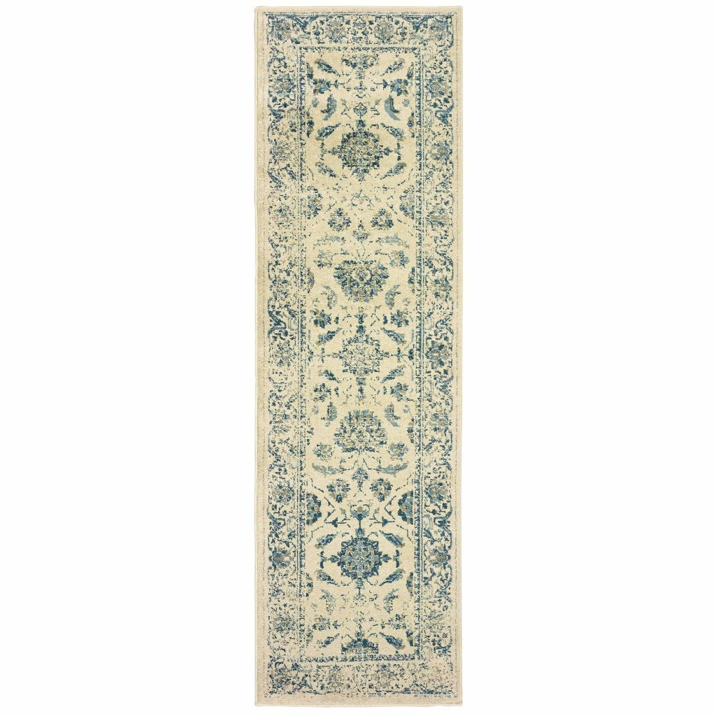 Traditional Rug - Linden Ivory Blue Oriental Distressed Traditional Rug