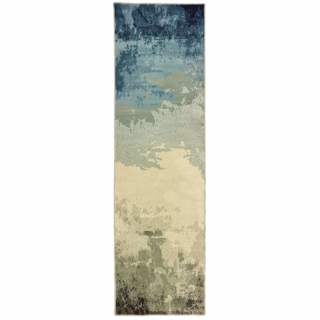 Transitional Rug - Linden Blue Beige Abstract Ombre Transitional Rug