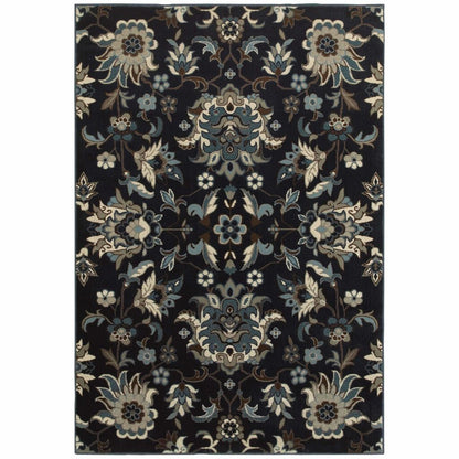 Linden Navy Blue Floral  Transitional Rug - Free Shipping