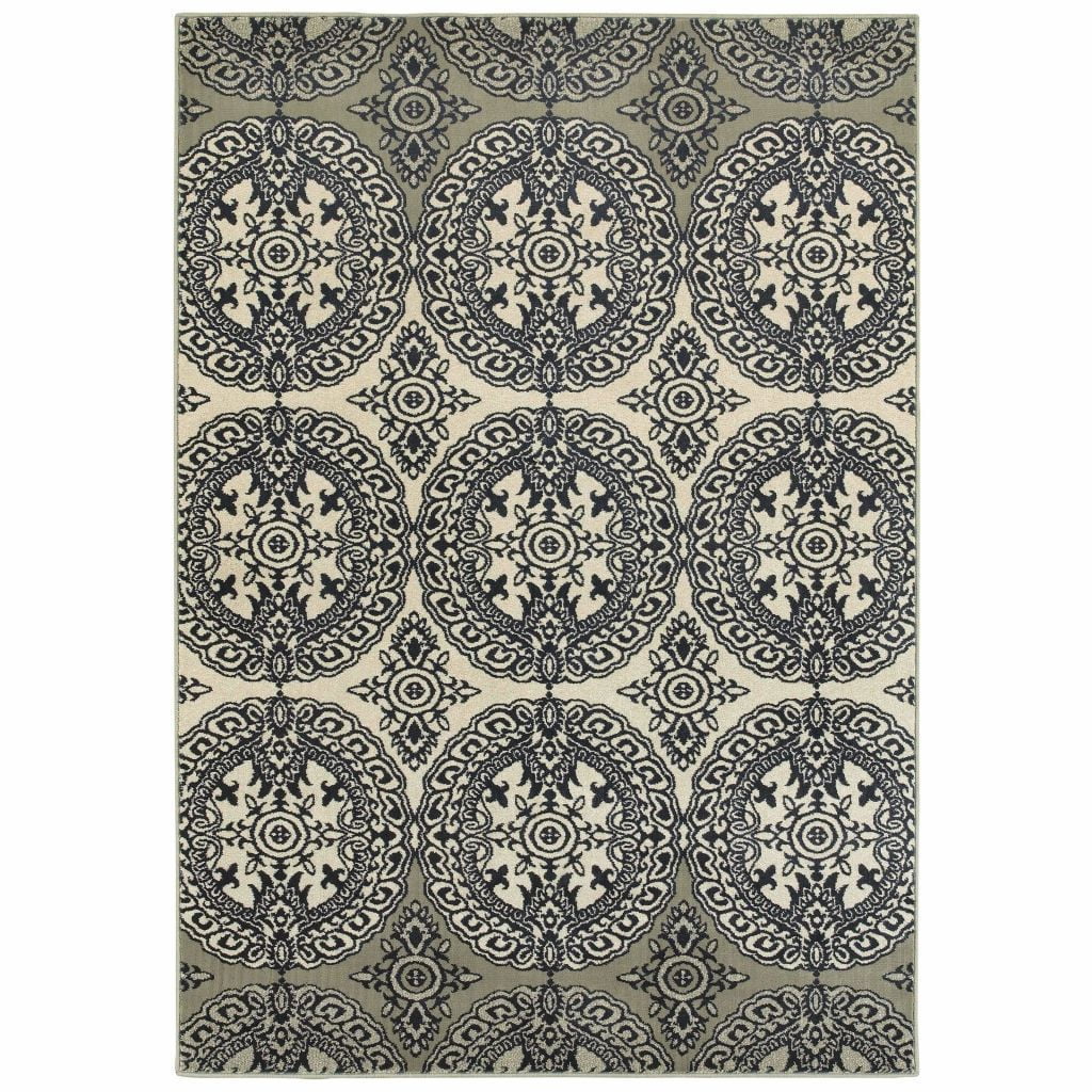 Linden Navy Ivory Oriental Medallion Transitional Rug - Free Shipping