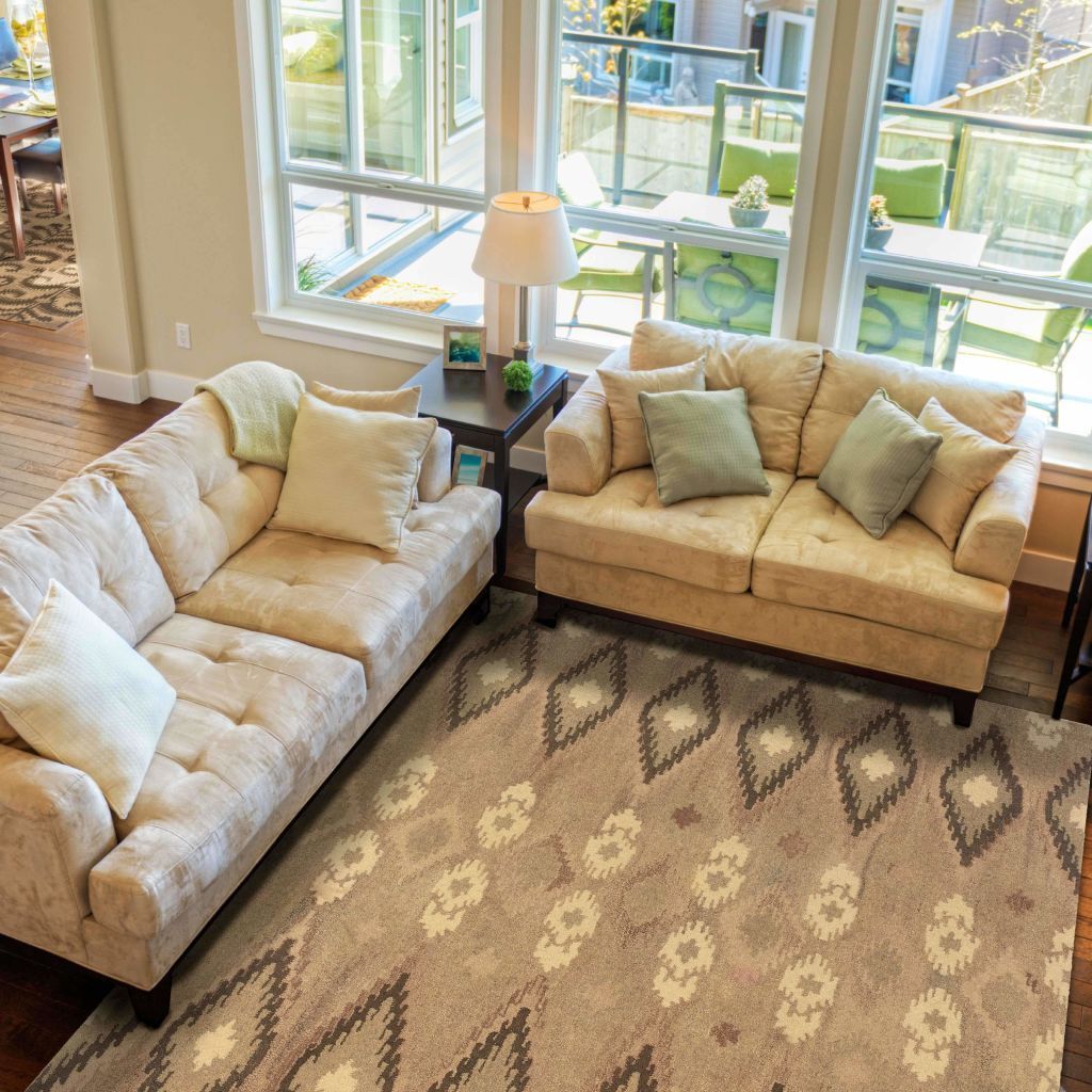 Tufted - Anastasia Beige Ivory Abstract Ikat Transitional Rug