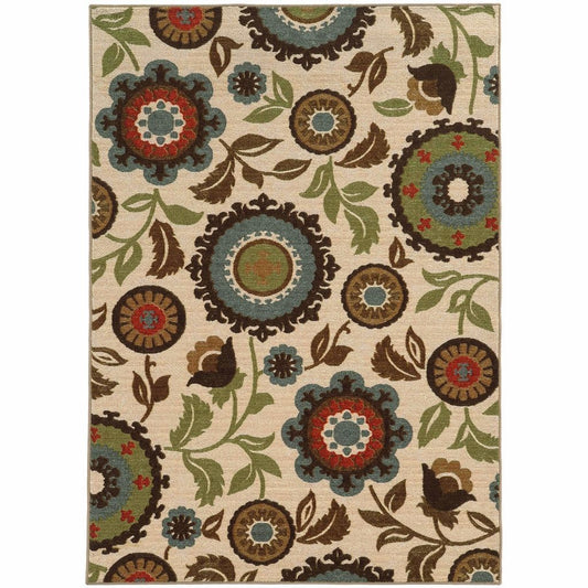 Arabella Ivory Multi Floral  Transitional Rug - Free Shipping