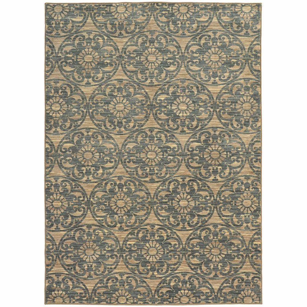 Harper Beige Blue Floral  Casual Rug - Free Shipping