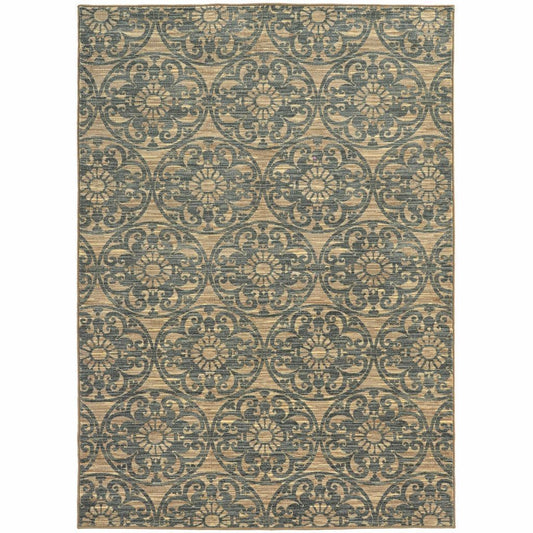 Harper Beige Blue Floral  Casual Rug - Free Shipping