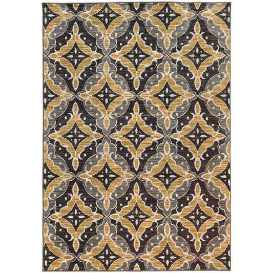 Harper Charcoal Gold Floral  Casual Rug - Free Shipping