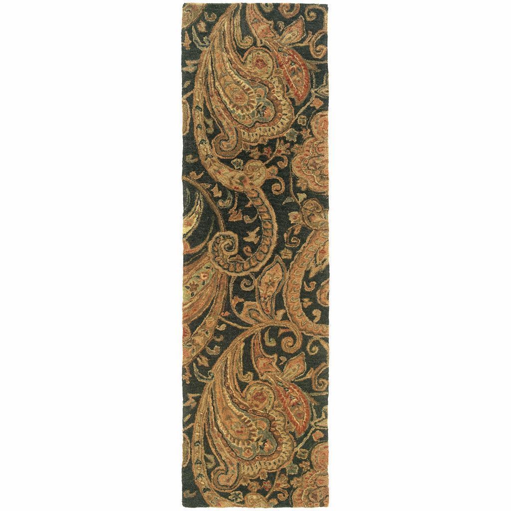 Tufted - Huntley Black Gold Paisley  Transitional Rug