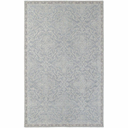 Manor Grey Blue Oriental Medallion Traditional Rug - Free Shipping