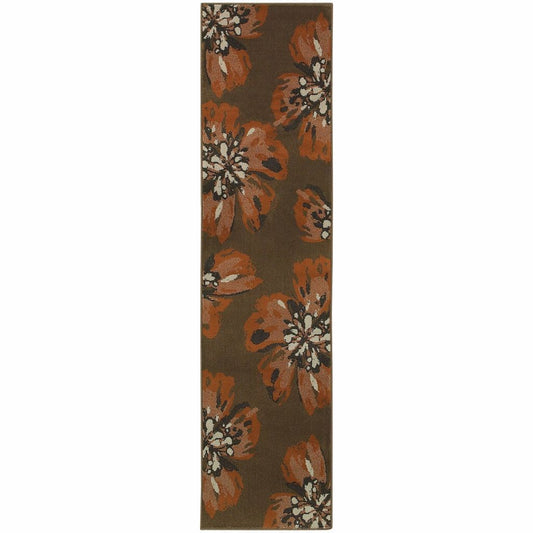 Adrienne Brown Orange Floral  Contemporary Rug - Free Shipping