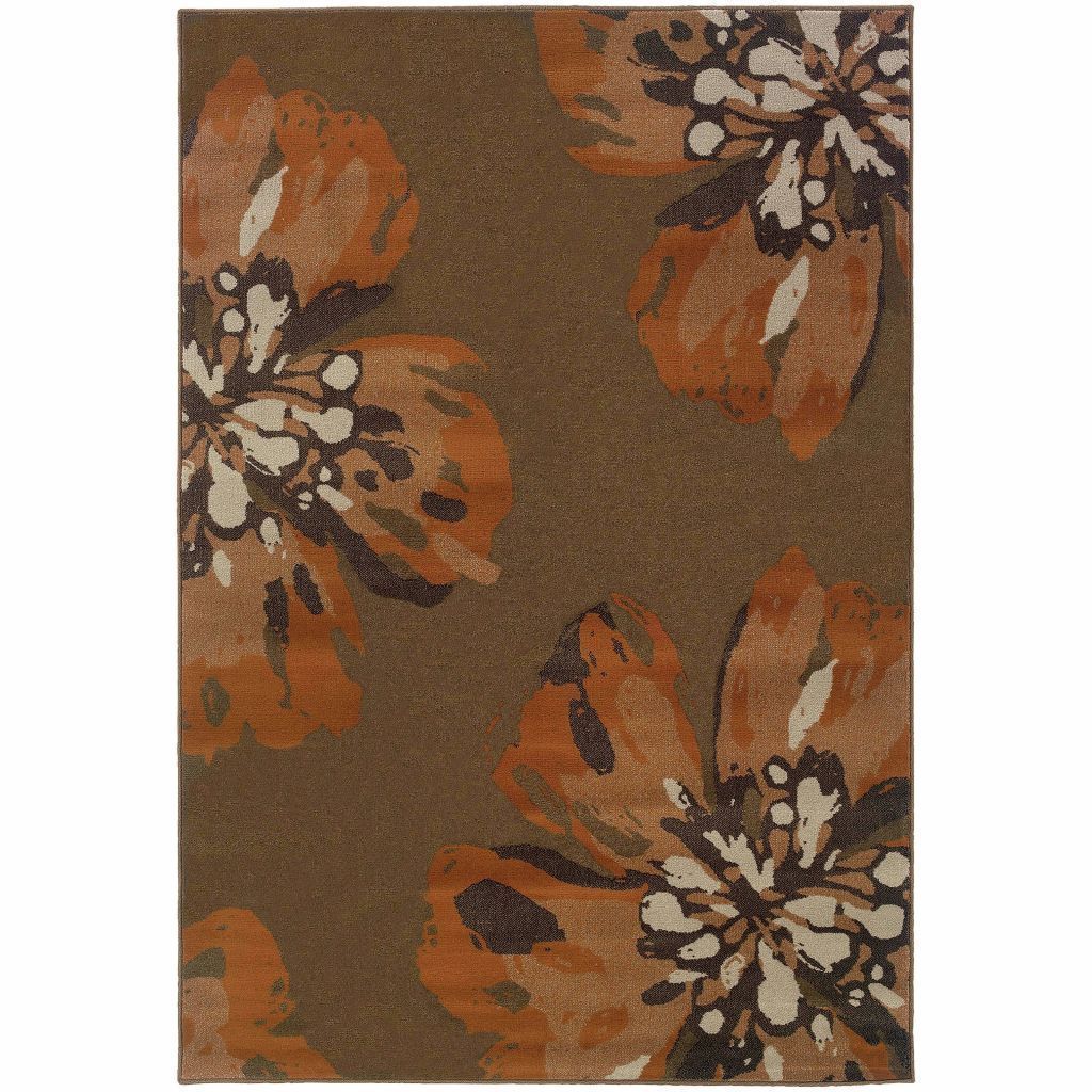 Woven - Adrienne Brown Orange Floral  Contemporary Rug