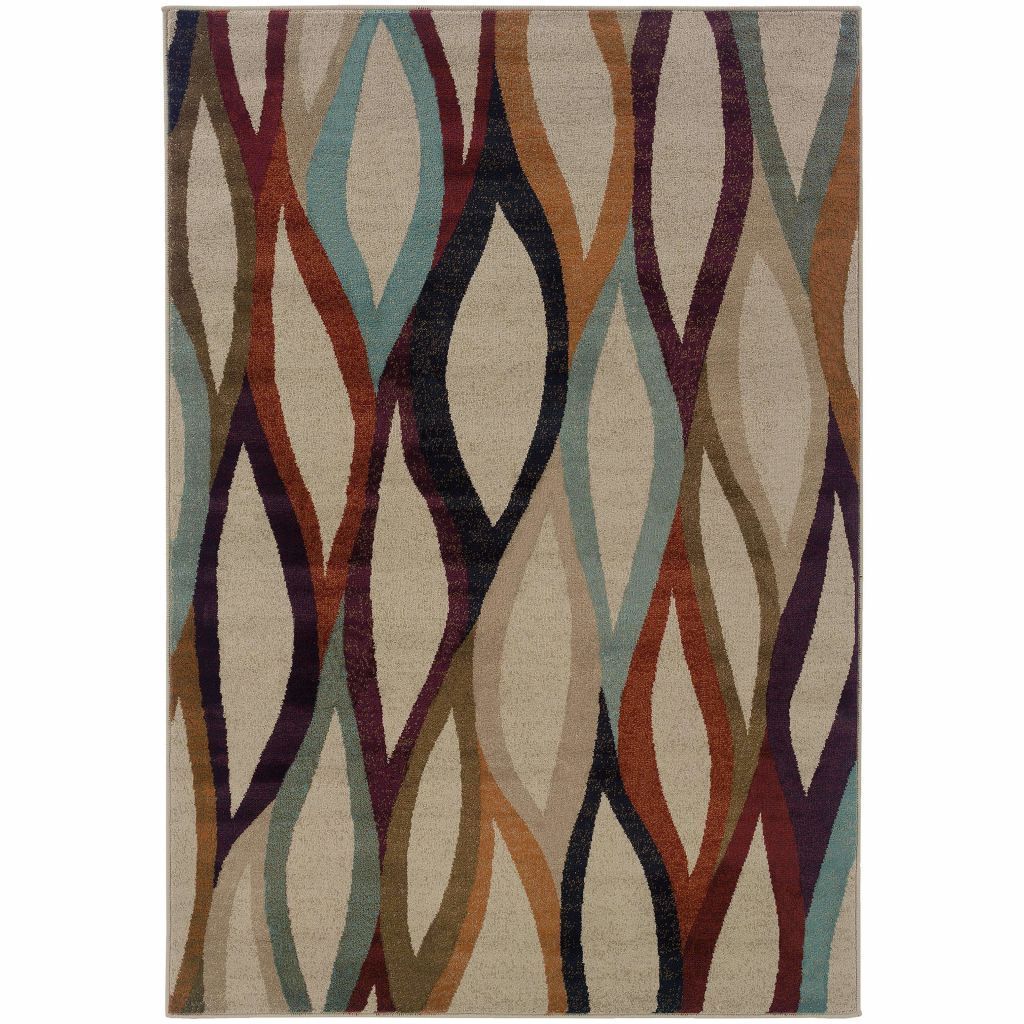 Adrienne Grey Multi Abstract Waves Contemporary Rug - Free Shipping