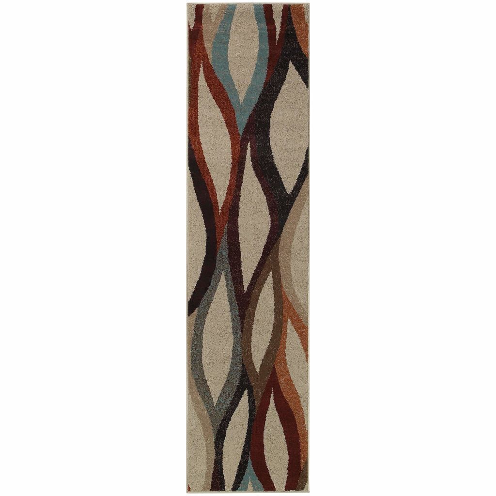 Adrienne Grey Multi Abstract Waves Contemporary Rug - Free Shipping