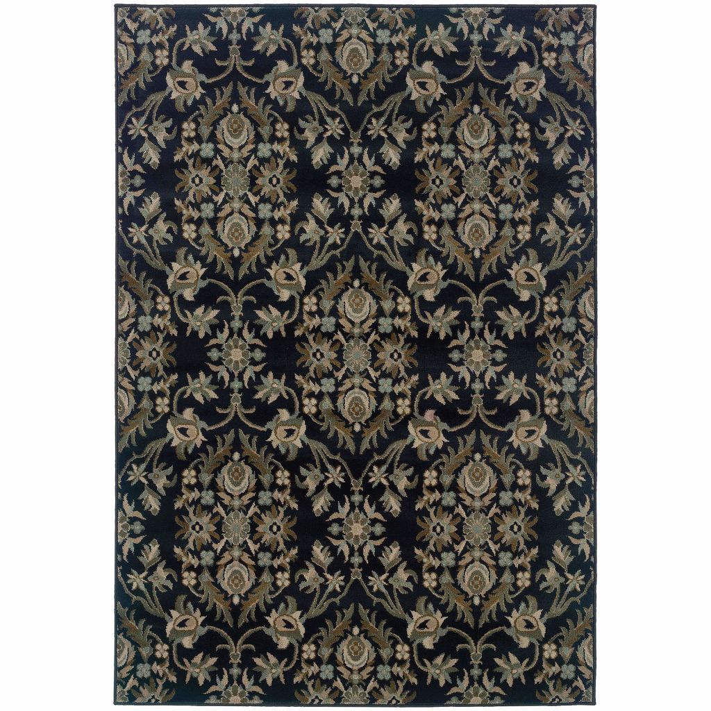 Adrienne Navy Gray Floral  Traditional Rug - Free Shipping
