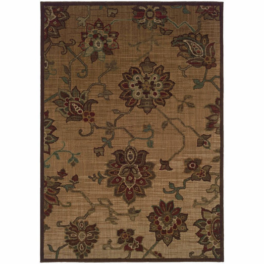 Allure Beige Red Floral  Transitional Rug - Free Shipping
