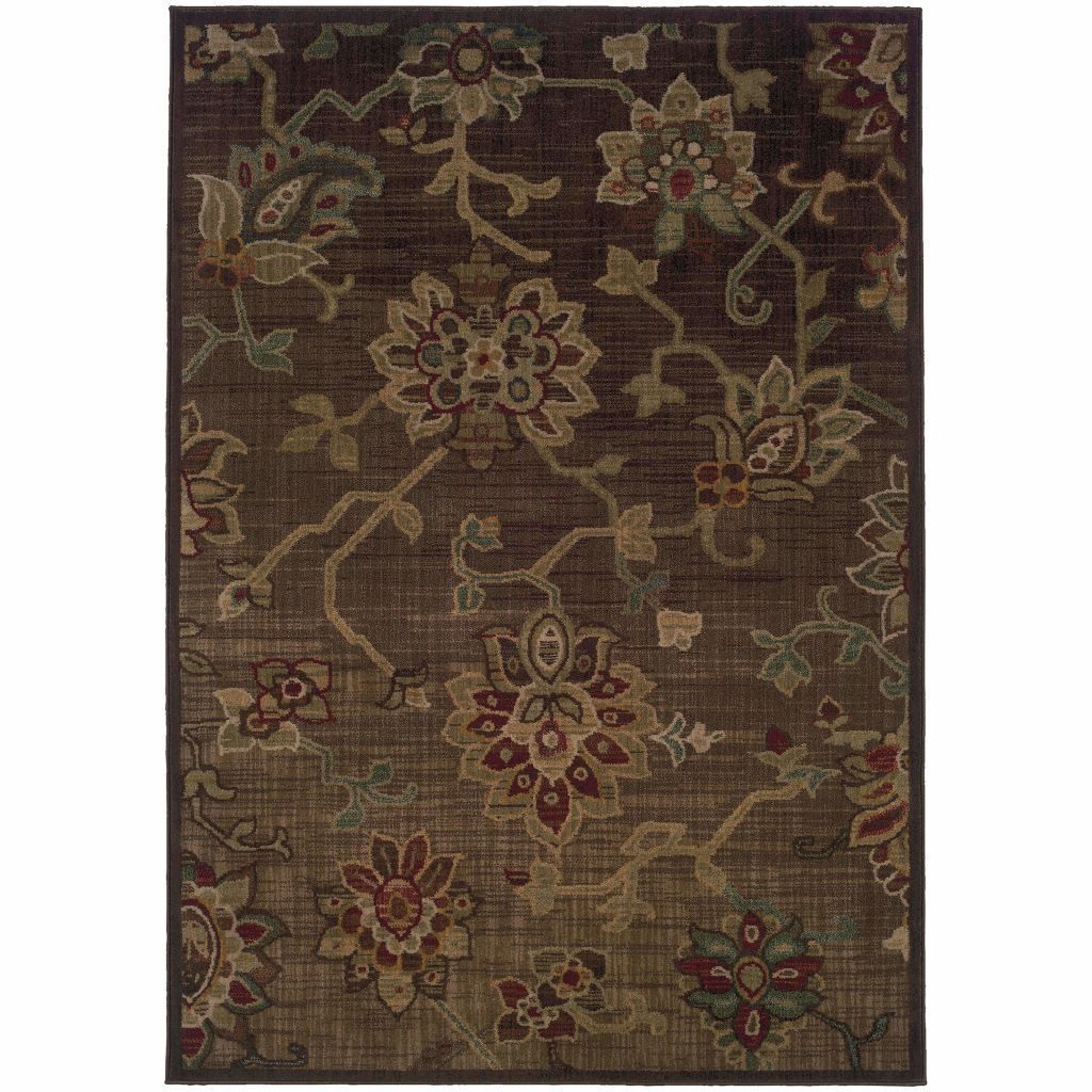 Allure Brown Green Floral  Transitional Rug - Free Shipping