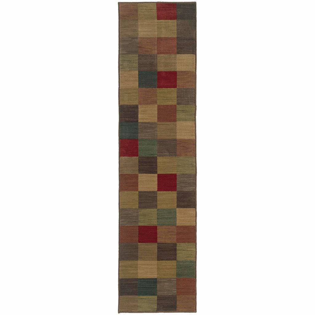 Allure Brown Red Geometric  Contemporary Rug - Free Shipping