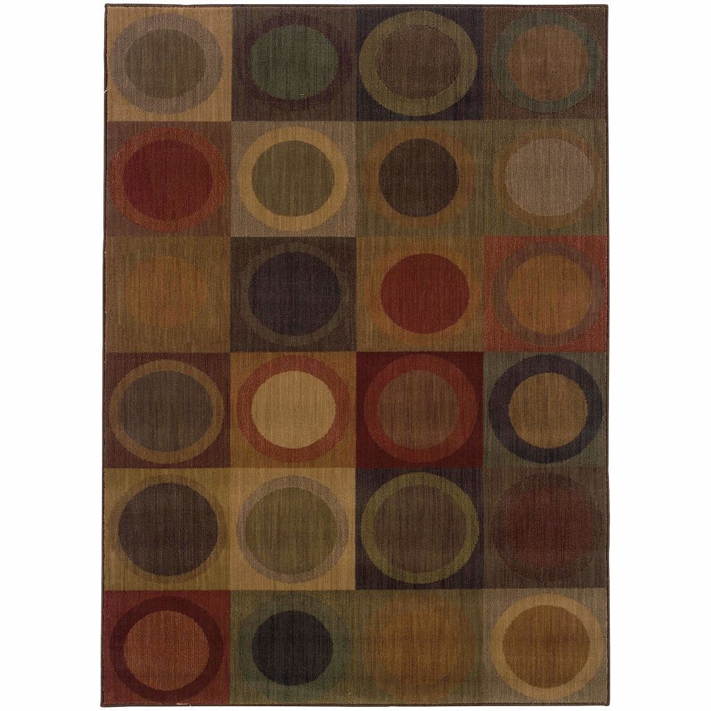 Allure Green Brown Geometric  Contemporary Rug - Free Shipping