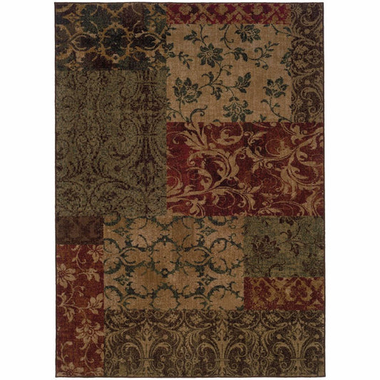Allure Green Red Floral Geometric Transitional Rug - Free Shipping