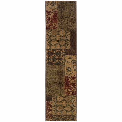 Woven - Allure Green Red Floral Geometric Transitional Rug