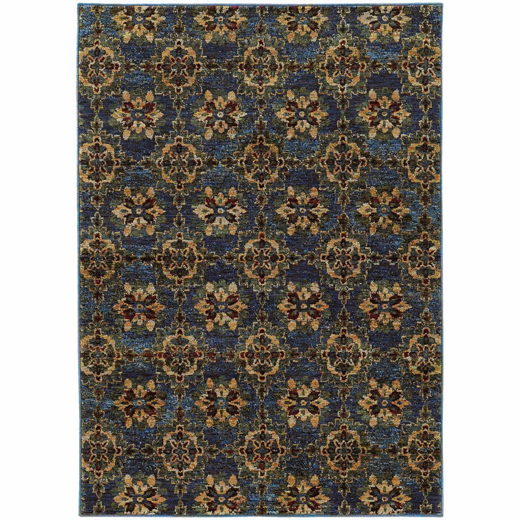 Andorra Blue Gold Oriental Medallion Traditional Rug - Free Shipping