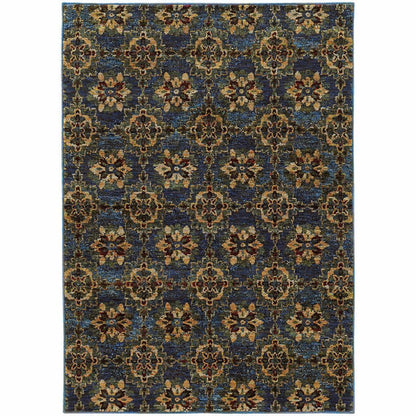 Andorra Blue Gold Oriental Medallion Traditional Rug - Free Shipping