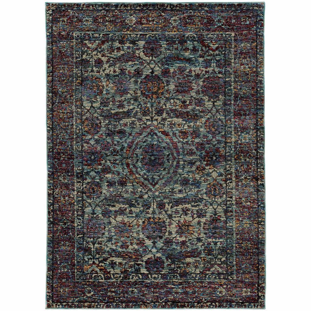 Andorra Blue Purple Oriental Distressed Traditional Rug - Free Shipping
