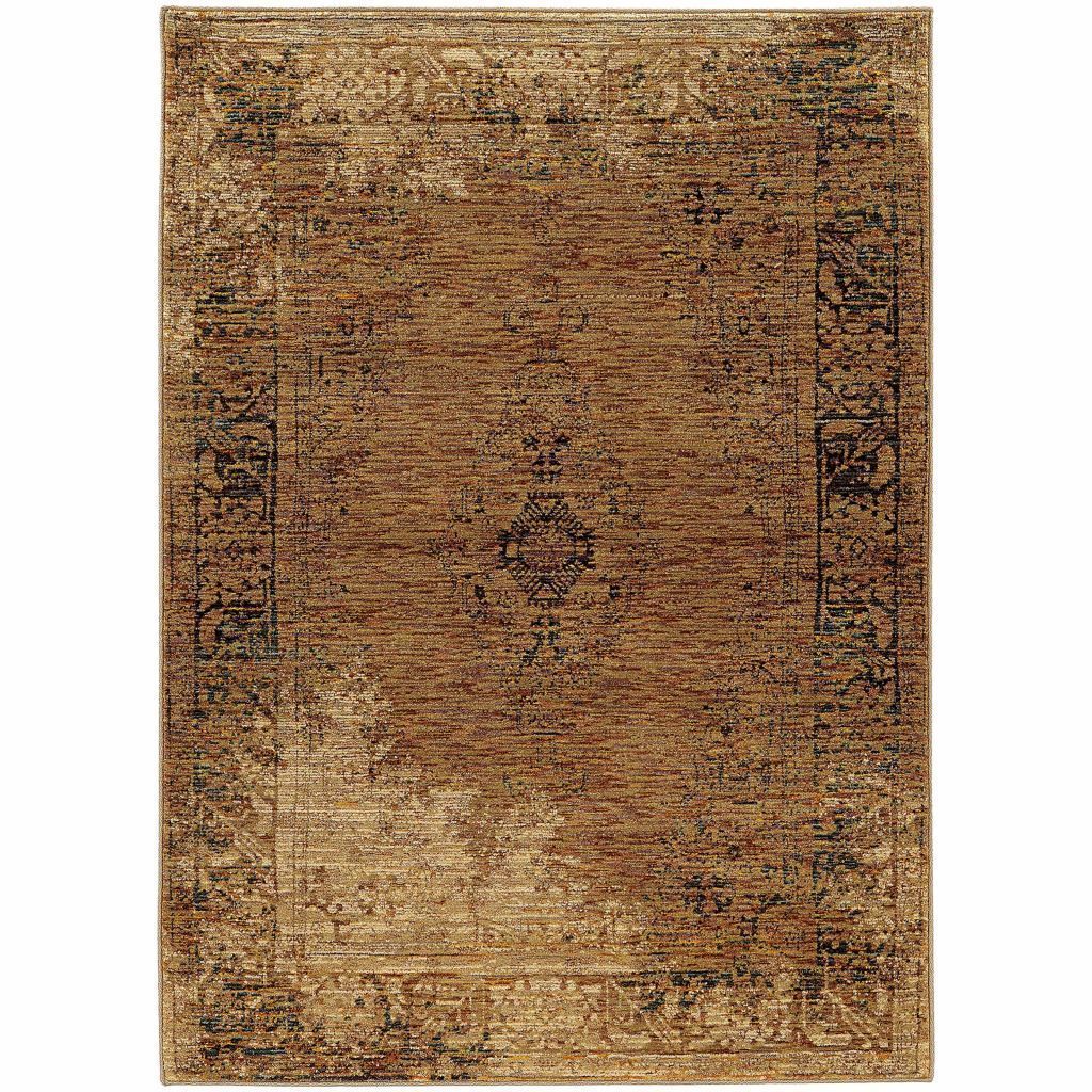 Andorra Gold Brown Oriental Distressed Traditional Rug - Free Shipping