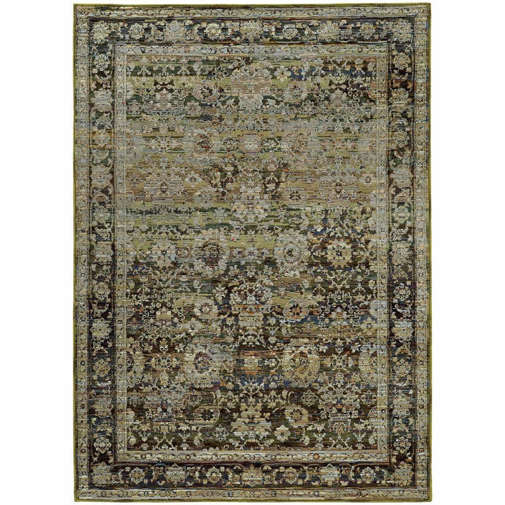 Andorra Green Brown Oriental Distressed Traditional Rug - Free Shipping