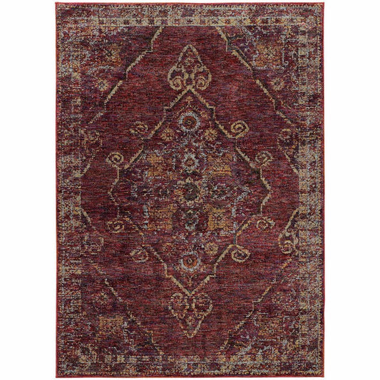 Andorra Red Gold Oriental Medallion Traditional Rug - Free Shipping
