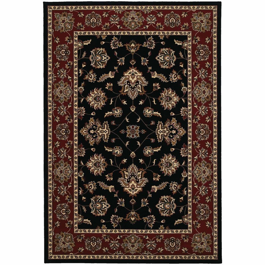 Ariana Black Red Floral  Traditional Rug - Free Shipping