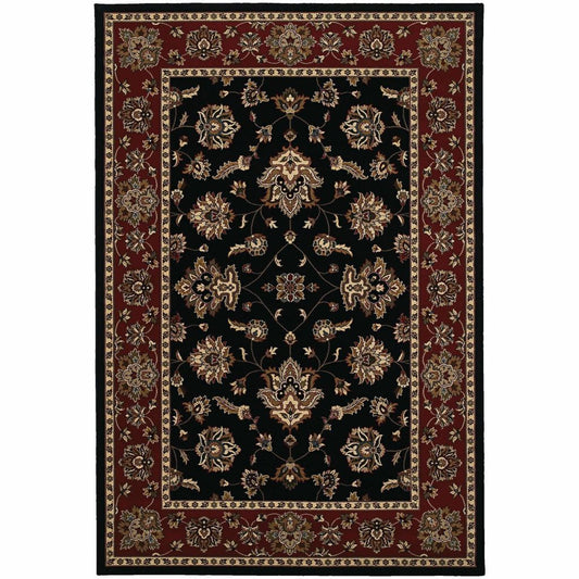 Ariana Black Red Floral  Traditional Rug - Free Shipping